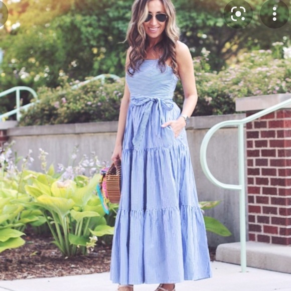 JCrew Striped Tiered Maxi Dress with Tie Sash in Stripe. Size 00 - Picture 4 of 8